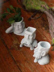 3pcs Mini Moai Statue, Cute Easter Island Head Figurine, Comfortable And Aesthetic Desktop Decor, Micro Landscape Aquarium Decoration, Retro Stone-Like Plastic Sculpture, Adorable Office Home Bookshelf Decor, DIY Fairy Garden Ornament, Creative Collectible Gift For Friends - Happy Aquarium - View 2