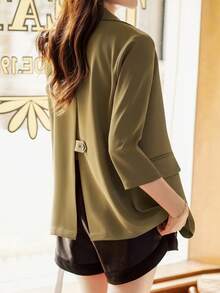 Áo khoác blazer nữ thiết kế mới Xuân/Hè 2026, tay lỡ, thanh lịch và chất lượng cao, thích hợp mặc công sở. - xanh quân đội - Xem 8