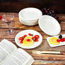 125/25/10 chiếc Khay giấy dùng một lần 100% phân hủy sinh học, đường kính 9 inch, Khay giấy, Khay giấy trắng dùng một lần chịu lực cao, đường kính 9 inch, làm từ sợi mía, Khay giấy không tráng phủ - Nhiều màu - Xem 3