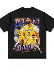 playeras de mujer Anthony Davis T Shirt Unisex Oversized Cotton Short Sleeve Jersey Number Print Bold Stylish Design Daily Streetwear Tee - Negro - Ver 1