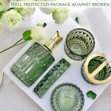 5pcs Transparent Glass Bathroom Accessories Set, Including Soap Dispenser, Soap Dish, Toothbrush Holder, Tumbler, Cotton Swab Box, Suitable For Retro Crystal Bathroom Decor - Multicolor - View 7