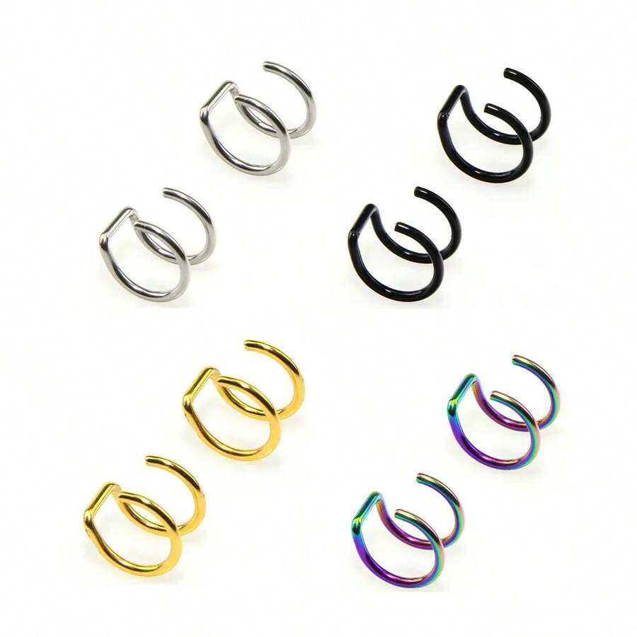 2-Piece Set Of 316L Stainless Steel, Includes Fake Earrings, Ear Clips And Lip Rings, Unisex, No Piercing Required, Ear Bone Earrings, Lip Earrings. - F6-8件 - 查看 1