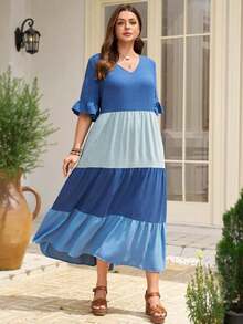 EMERY Vestido casual de vacaciones con estampado geométrico de talla - Multicolor 4 - Ver 7