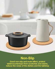 Cork Trivet Mats, 4 PCS Heat Resistant Cork Trivets For Hot Pots And Pans, Hot Dishes, Multipurpose Non-Slip Cork Hot Pads For Kitchen Countertops Table, High Density Thick Round Pot Coaster - ColorB - View 4
