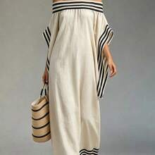 Holidaya Vestido casual y suelto con hombros descubiertos para mujer, adecuado para la playa, picnic, vacaciones, uso casual, negocios y uso diario - Beis - Ver 2