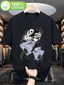Camiseta de Anime para Hombre "Soul-Eating Black Star" – Diseño con Estampado de Muerte, Adornada con Estrellas Negras y Elementos de Dibujos Animados, Tejido Elástico de Punto Suave, Camiseta Casual de Manga Corta con Cuello Redondo para Todas las Temporadas, Oficial - Negro - Ver 1