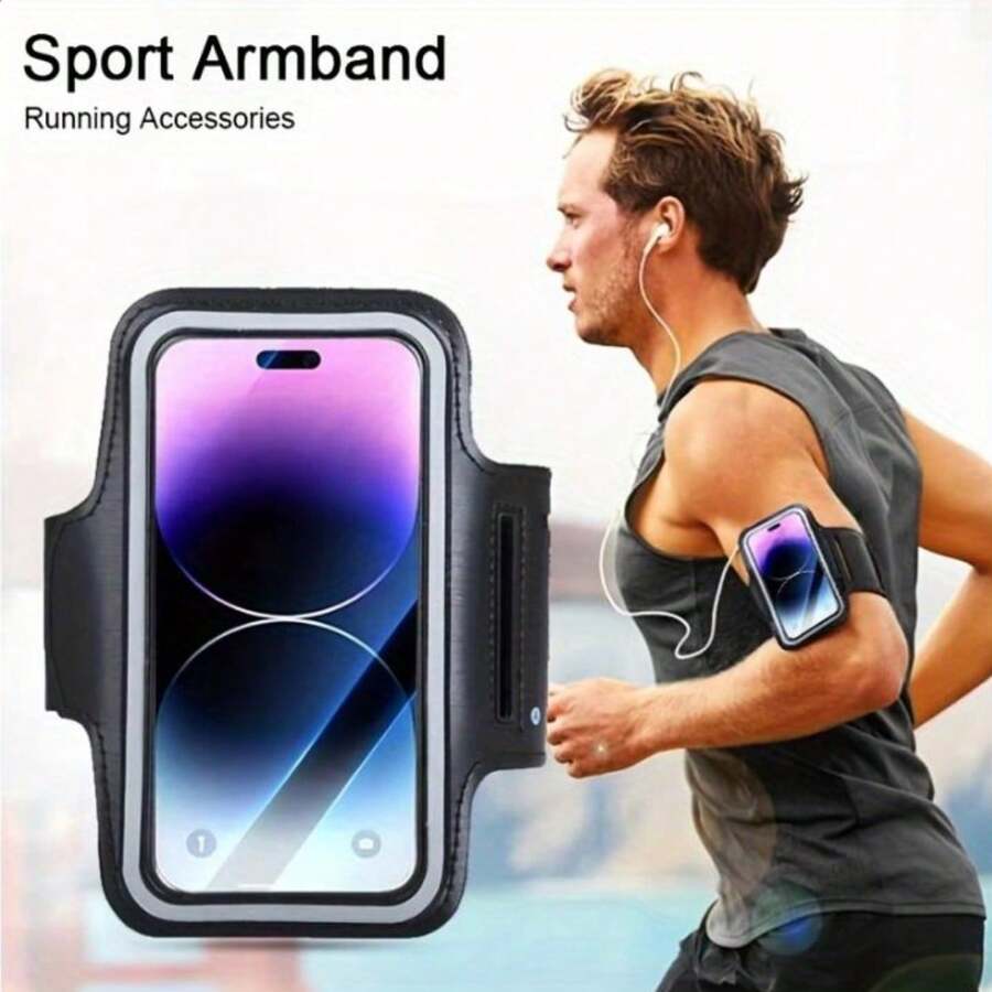 1个可调节运动手机支架，兼容 16 Pro Max/15 Pro Max/14 Pro Max/13 Pro Max及其他7英寸及以下设备，带钥匙扣，黑色