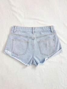 Distressed Rolled Hem Casual Denim Shorts For Summer - 輕洗 - 查看 2