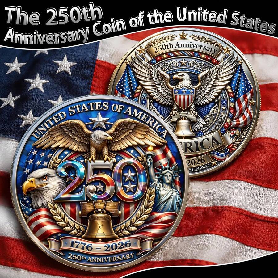 USA 250th Anniversary Commemorative Coin, USA 250th Anniversary Commemorative Challenge Coin, Patriotic, 250th Anniversary USA Commemorative Coin USA & Patriotic Symbol Collectible - Multicolor - View 1