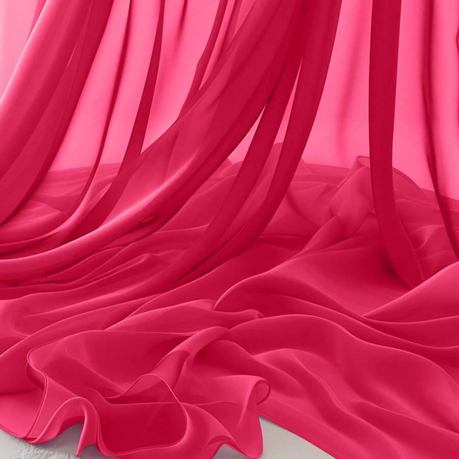 Horbaunal Hot Pink Chiffon Fabric By The Yard, 5 Yard Continuous Sheer Fabric 59" Wide Soft Draping Fabric For Wedding Arch Draping Party Backdrop DIY Sewing - Màu E - Xem 1
