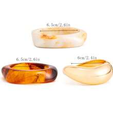GNIT Gold & Resin Bangle Bracelets For Women, 3PCS Chunky Asymmetrical Cuff Bangles With Marble & Tortoiseshell Pattern, Stackable Jewelry Set - Translucent Coffee, Gold, White and Brown - View 7