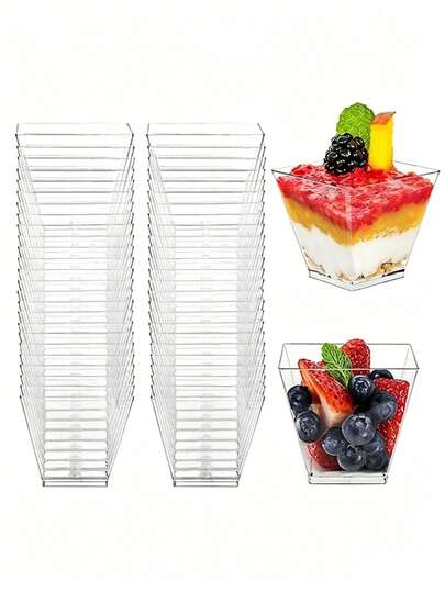 Conjunto de 50/30/20 unidades de mini copos transparentes reutilizáveis de 60ml para sobremesas (copinhos para fotografia de sobremesas), ideais para bolos, pudins, gelatinas e aperitivos. Perfeitos para casamentos, festas, aniversários, apresentações elegantes de sobremesas e refeições ao ar livre. Podem ser usados para iogurte, panna cotta, cheesecake, pudim, gelatina e aperitivos. Design empilhável, fáceis de armazenar, transportar e limpar.