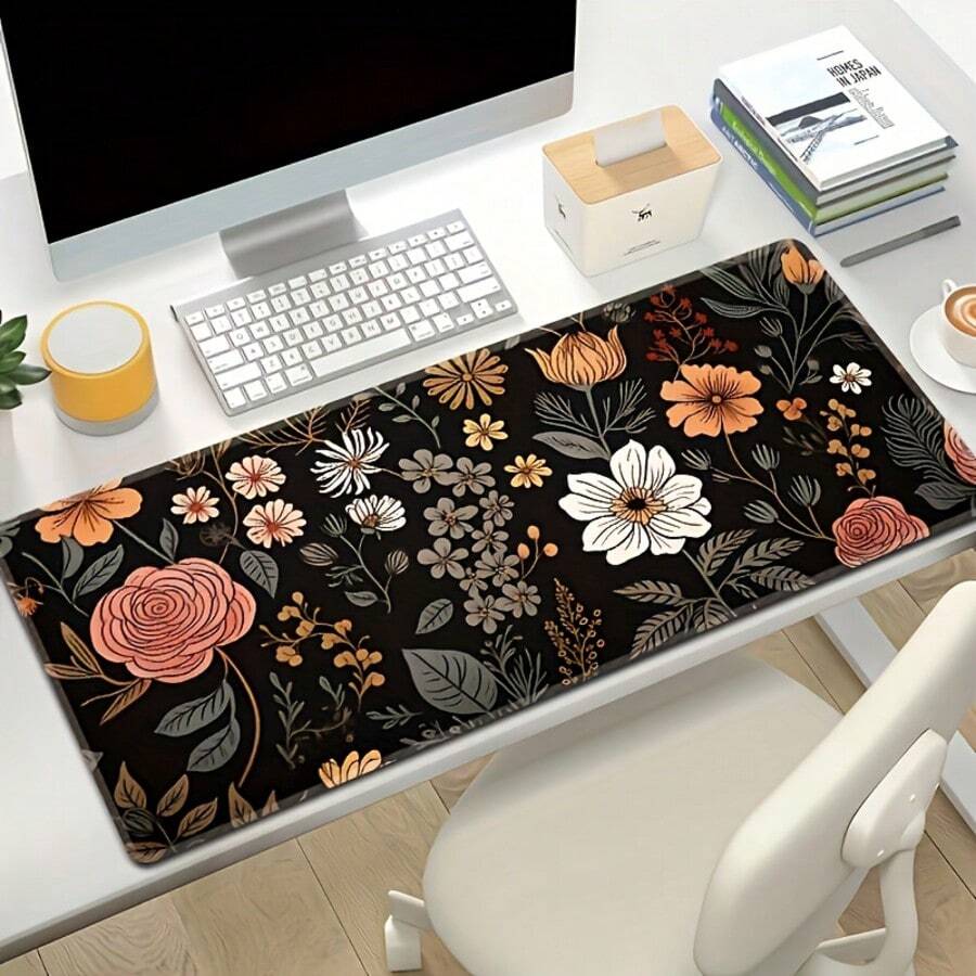 Alas Mouse Gaming Motif Bunga Putih Ekstra Besar - Alas Anti Selip, Alas Meja Karet Tebal & Tahan Lama - Ideal Untuk Gamer - Dapat Dicuci, Tepi Dijahit Presisi, Aksesori Kantor Tambahan - Mouse Pad - View 1