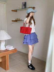 2026新款紅色鏤空壓紋編織包，女款單肩包附小包，時尚簡約通勤包，旅行百搭腋下包 - 紅色 - 查看 6