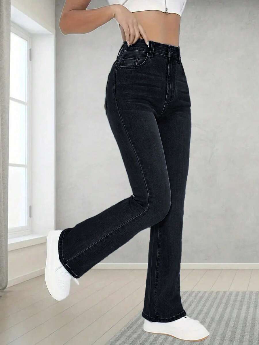 Quần Jeans Ống Loe Co Giãn Thoải Mái Đa Năng Cổ Điển Cho Bé Gái Tuổi Teen - màu đen - Xem 1