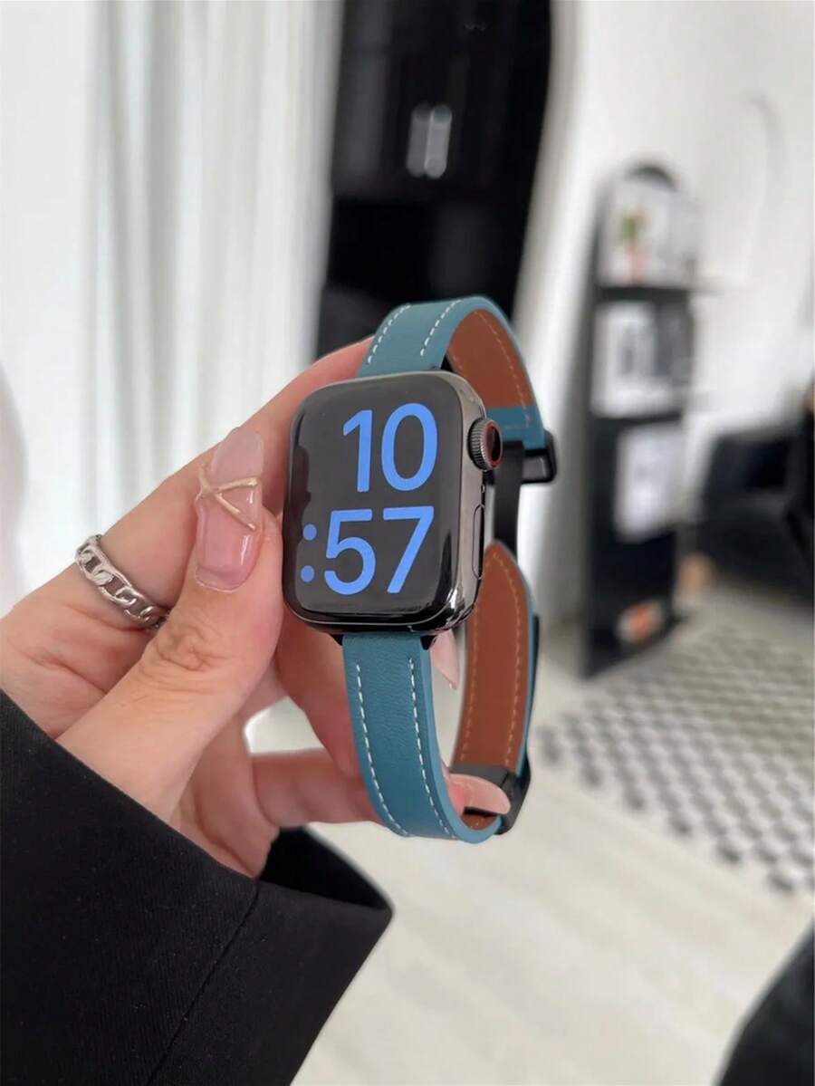 1 pièce Bracelet de montre de couleur unie avec fermoir magnétique, compatible avec Apple Watch Ultra2/Ultra/SE2/SE/11/10/9/8/7/6/5/4/3/2/1 de 38/40/41/42/44/45/46/49mm - Bleu marine - Voir 1