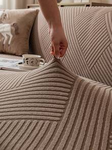 1pc 3D Plush Sofa Cover, Multifunctional Full Wrap Sofa Protector, Holiday Decor Stretch Sofa Slipcover, Fit For 1/2/3/4 Seater Sofa - Brown - View 9