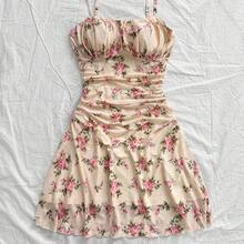 guangzhougaolangshangmao  Vestido mini de línea A con tirantes de espagueti rosa y romántico Ditsy Floral para mujer, adecuado para fiesta, cita, San Valentín, Pascua, carnaval, crucero por la playa, Afternoon vestido de moda para té, primavera/verano - Burdeos - Ver 7