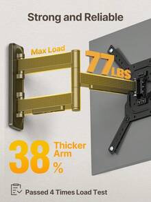 MonTek Full Motion TV Wall Mount 13–95 Inch Flat & Curved TVs And Monitors, Swivel & Tilt Articulating Bracket, VESA 400x400mm, Holds Up To 110 Lbs, Center Design Adjustable Black - Cần dài 37 inch - Xem 4