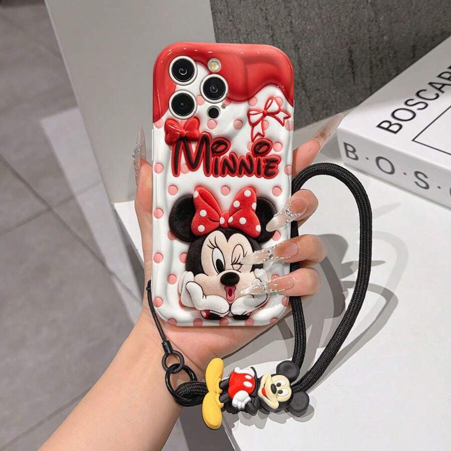 This Disney Mickey Mouse Lanyard Phone Case Is Fully Covered In TPU Material. It's Shockproof, Lightweight, And Compatible With IPhone17/16/11/13/15/15 Plus/15 Pro/15 Pro Max/12/14 Pro Max/11 Pro Max/12 Pro/12 Pro Max/13. This Phone Case Makes A Popular Birthday Gift Or Business Gift; It's Durable, Stain- And Fingerprint Resistant, And Suitable For Both Men And Women. The Set Also Includes A Mickey Mouse Phone Case And A Mickey Mouse Plush Bracelet. It's A Perfect Gift For Friends And Family. This Stylish Phone Case Is Fun, Lightweight, And Durable. IPhone17 Pro Max Phone Case, Minnie Mouse Phone Case. - trắng - Xem 1