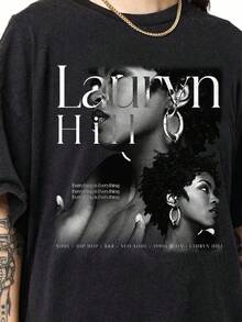 Unisex T-Shirt, Lauryn Hill T-Shirt, Vintage R&B Soul Graphic Tee, 90s Hip Hop T-Shirt, Neo Soul Aesthetic T-Shirt, Music Legend T-Shirt, Gift For Lauryn Hill Fans 6ZH7 - 黑色 - 查看 1