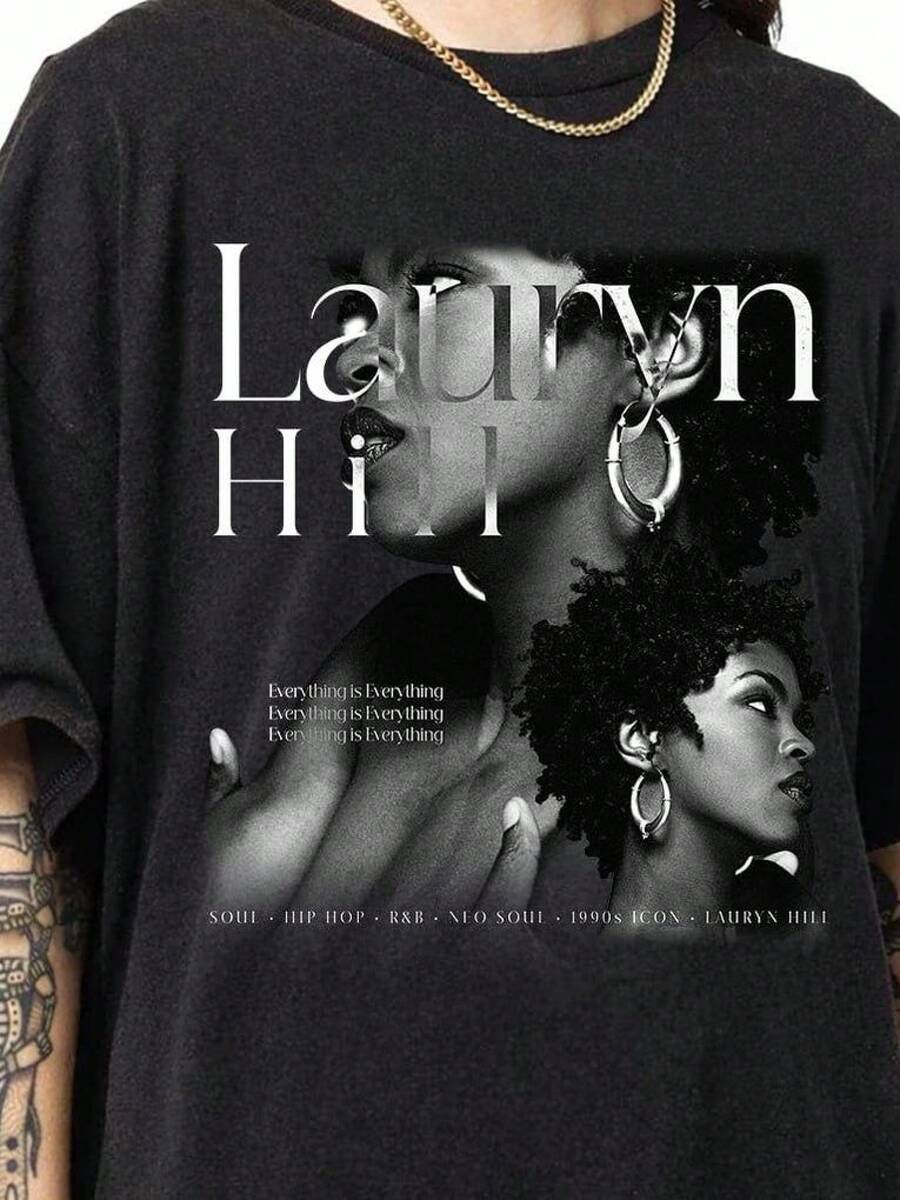 Unisex T-Shirt, Lauryn Hill T-Shirt, Vintage R&B Soul Graphic Tee, 90s Hip Hop T-Shirt, Neo Soul Aesthetic T-Shirt, Music Legend T-Shirt, Gift For Lauryn Hill Fans 6ZH7 - 黑色 - 查看 1