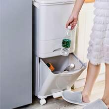 Genérico Cubo de basura de cocina de 43.2 L con 3 compartimentos, cubo de reciclaje grande de pp, sistemas de separación de residuos, cubo de basura con pedal, tapa con ruedas y asa para cocina 43.2L (24L+5.2L+14L) - Ver 7