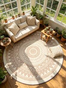 1pc Round Rug, Vintage Bohemian Style + Mandala Print Carpet, Outdoor Decorative Rug For Balcony, Garden, Patio, Living Room, Bedroom, Office, Hotel, Mall, Dining Table, Coffee Table, Multi-Scenario Use - Multicolor - View 12