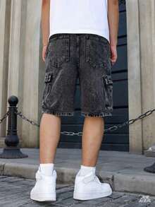 Vintage Washed Casual Denim Shorts For Teenagers - Dark Grey - View 3