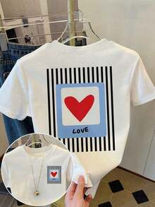 New Women's Summer Casual T-Shirt, Round Neck, Short Sleeve, Blue Letter And Shell Print, English Lettering, Versatile Casual Style, Ideal For Beach Holidays - Unisex Loose Cotton Short Sleeve Round Neck T-Shirt, Vintage Urban Style - 白色 14 - 查看 6