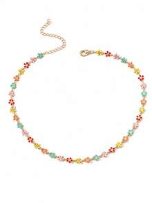 1pc Daisy Choker Necklace, Colorful Flower Necklace, Cute Summer Jewelry, Fashion Necklace, Boho Floral Necklace, Cute Gift For Her, Party Necklace, Daily Wear Accessory - Multicolor 2 - View 7
