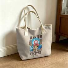Miniso Túi tote vải canvas in hình Tony Chopper trong One Piece "Truy nã sống hoặc chết Chopper", màu be, thích hợp sử dụng hàng ngày. - Hồng - Xem 2
