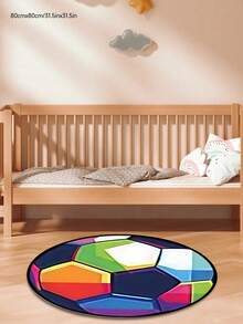 1pc Circular Cartoon Pattern Rug, Sports Themed Carpet, Home Decor Rug, Bedroom Decor, Small Rug, Rug, Kids Room Decor, Home Decor, Living Room Rug, Small Living Room Rug, Bedroom Rug, Kids Rug, Living Room Home Decor, Outdoor Rug, Washable Rug - Multicolor - View 2