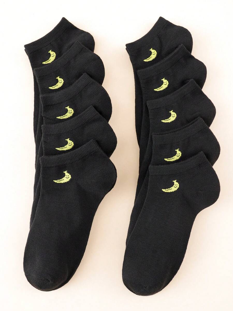 10 Pairs Women's Solid Color Ankle Socks - Black - View 1