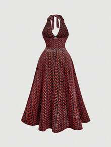 MOD Vestido largo con estampado floral blanco de talla grande, falda paraguas floral botánica de verano, vestido largo holgado de cuello en V, conjunto elegante y romántico para vacaciones y fiestas de jardín - Multicolor - Ver 2