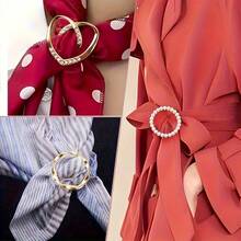 2/4/6/8 pezzi Fermagli per sciarpa eleganti con cristalli e perle per donna, disponibili in forme rotonde, a cuore e quadrifogli, stili assortiti casuali, versatili per camicia, orlo di maglietta, sciarpa, scialle - Multicolore - Visualizzare 3