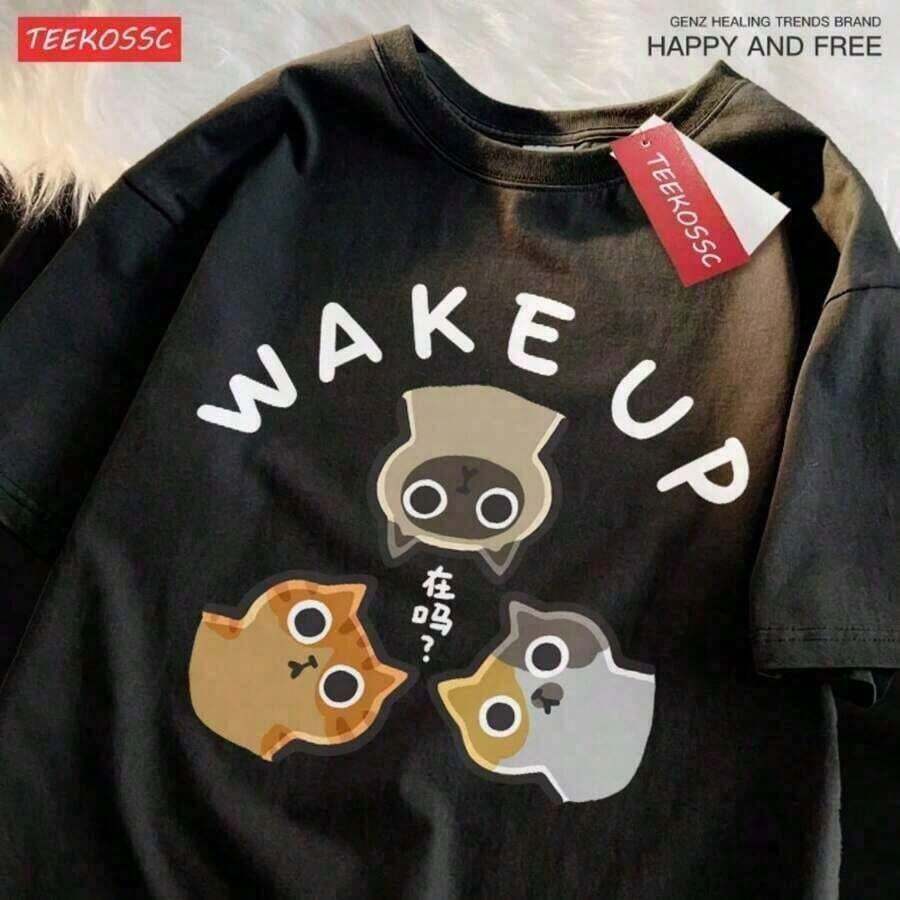 Graphic Print Cotton T-Shirt, Unisex, Summer, Short Sleeve, Casual Style, Vintage, Retro, Loose Fit, Print1.Jpg, Women's T-Shirt Design - 黑色 4 - 查看 1