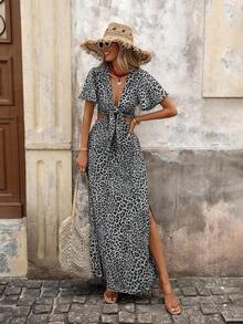 xheBrillora Vestido de vacaciones casual, elegante y romántico con estampado y calado para mujerxhe - Blanco y Negro - Ver 5