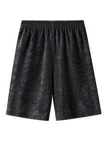 This Casual Set Includes A Black Snowflake Print Round Neck T-Shirt And Snowflake Print Shorts, Designed For Older Boys. It Features A Creative Comic Rose Flower Pattern And Letter Print, Making It Suitable For Older Children To Wear. - Black - View 5