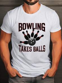T-shirt graphique de boule de bowling d'été pour hommes - Chemise en tricot de polyester à manches courtes décontractée, motif géométrique, col rond, unisexe pour adultes - Blanc - Voir 2