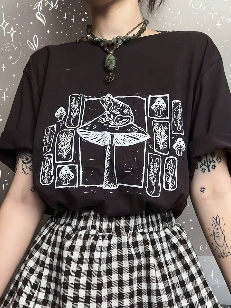 Summer Tops Women 2026 Printed T-Shirt Casual T-Shirt Summer - Black - View 1