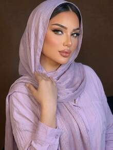 1pc Crinkled Satin Hijab Scarf Suitable For Daily Wear - Multicolor - View 8