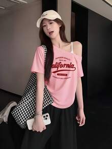 美式風格白色短袖女款夏季新款寬鬆顯瘦內搭設計感小眾上衣休閒粉色 - 粉色 - 查看 4