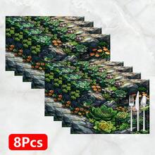 1件/4件/6件装植物图案印花亚麻餐垫，适用于餐桌，四季皆宜，现代可水洗餐垫，家居装饰，杯垫，厨房餐垫，室内外派对装饰，理想礼品 - 彩色 - 查看 17