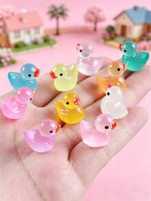 50pcs Waterproof Glowing Mini Resin Duck Decorations, No Power Needed, DIY Micro Landscape Decor For Garden, Aquarium, Home, Party - Multicolor - View 3