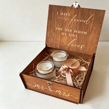 Rustic Wooden Wedding Keepsake Box, MR & MRS Design Memory Box With Lock, Bridal Shower Gift, Wedding Card & Photo Storage Box - A - View 1