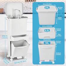 Genérico Cubo de basura de cocina de 43.2 L con 3 compartimentos, cubo de reciclaje grande de pp, sistemas de separación de residuos, cubo de basura con pedal, tapa con ruedas y asa para cocina 43.2L (24L+5.2L+14L) - Ver 6