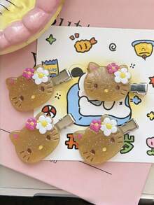 Kẹp tóc Hello Kitty màu đen dễ thương của Sanrio, phụ kiện tóc hoạt hình đáng yêu, trang trí tóc sáng tạo, thích hợp làm quà tặng sinh nhật (Nhuộm thủ công, có thể có một vài lỗi nhỏ nhưng không ảnh hưởng đến việc sử dụng) - Nhiều màu - Xem 2