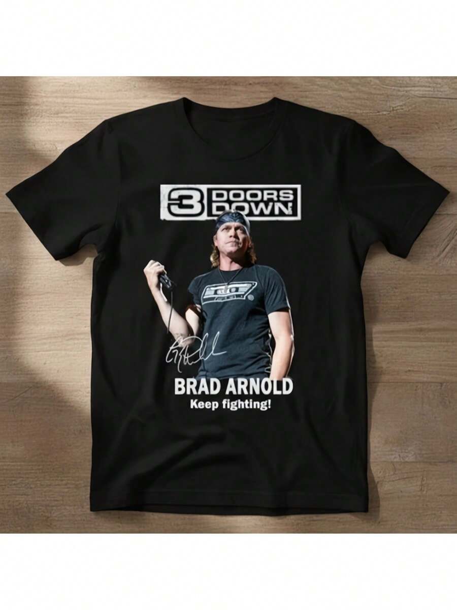 Camiseta de manga corta para hombre y mujer de Brad Arnold con estampado icónico "¡Sigue luchando!" - Ligera y transpirable, con cuello redondo, adecuada para fitness, viajes, actividades al aire libre y uso casual diario. Un regalo para uso diario y entrenamientos, blusas para mujer, playeras de mujer, atuendo para fiestas, uso diario, estilo urbano, moda moderna, atuendo para vacaciones. - Negro - Ver 1