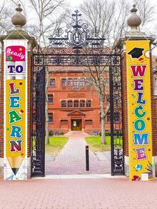 2pcs Back To School Decoration Party Banner Set, Welcome Back To School, Prepare To Learn, Porch Sign Set, Back To School Decor, Window & Door Decor, Birthday Party Decoration - Multicolor - View 5